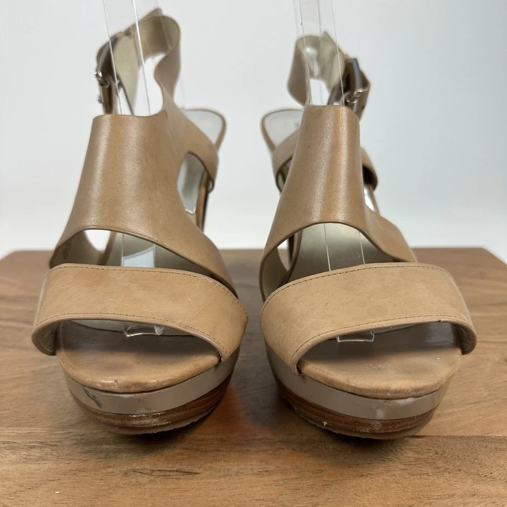 Womens‎ Michael Kors Carla Beige Leather Heeled Platform Sandals Size 11 M GUC